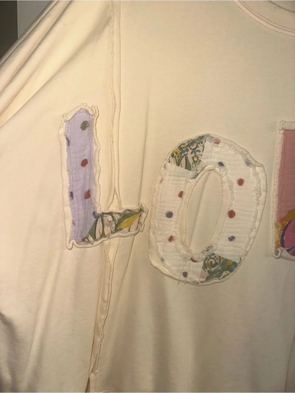 Easel Washed LOVE Patch Terry Knit Pullover- SIZE L
